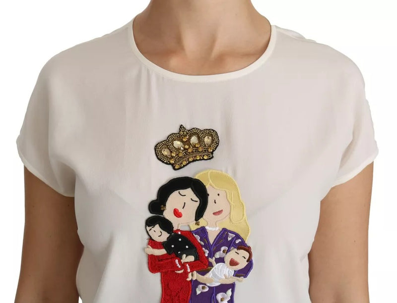 Dolce & Gabbana White #dgfamily Round Neck Crystal Crown Top