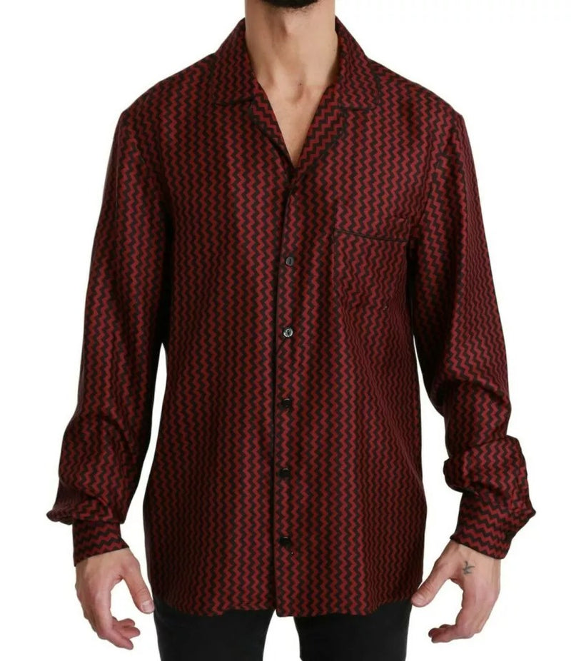 Dolce & Gabbana Black Red Zigzag Pattern Casual Shirt