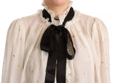 Dolce & Gabbana Off White Silk Blend Ascot Collar Blouse Top