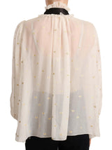 Dolce & Gabbana Off White Silk Blend Ascot Collar Blouse Top