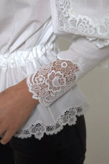 Dolce & Gabbana White Cotton Lace Trim Turtle Neck Blouse