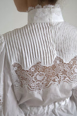 Dolce & Gabbana White Cotton Lace Trim Turtle Neck Blouse