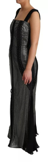 Dolce & Gabbana Black Crystals Lace Up Runway Gown Dress