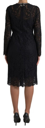 Dolce & Gabbana Black Nylon Lace Embellished Sheath Dress