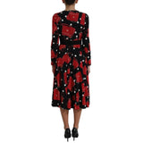 Dolce & Gabbana Black Sicily Bag Print Flared Midi Dress