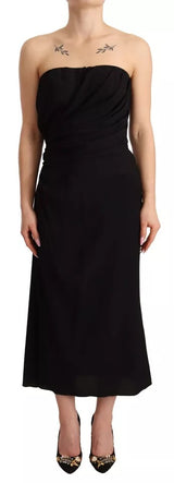 Dolce & Gabbana Black Silk Stretch Strapless Sheath Midi Dress