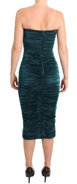 Dolce & Gabbana Dark Green Bustier Bodice Satin Draped Dress