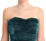 Dolce & Gabbana Dark Green Bustier Bodice Satin Draped Dress