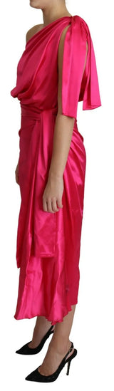 Dolce & Gabbana Fuchsia Fitted Cut One Shoulder Midi Dress