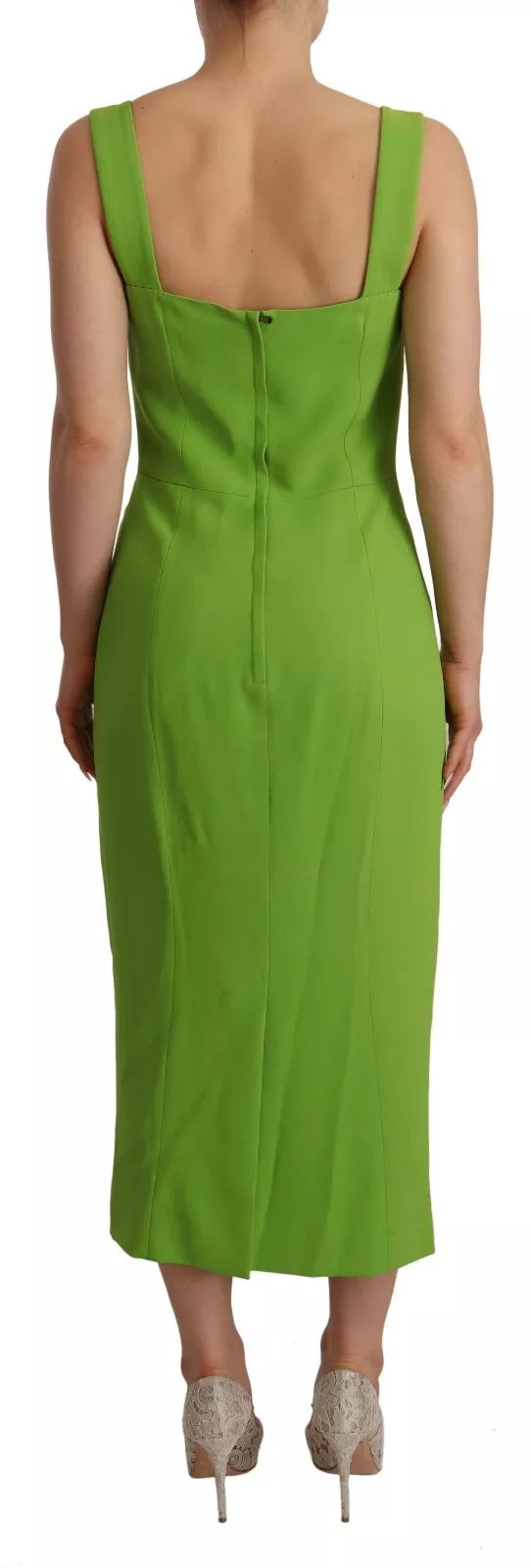 Dolce & Gabbana Green Sheath Square Neckline Mid Length Dress