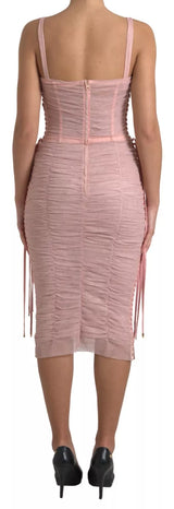 Dolce & Gabbana Pink Bustier Corset Lace Up Bodycon Dress