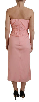 Dolce & Gabbana Pink Silk Stretch Strapless Sheath Midi Dress