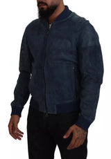 Dolce & Gabbana Blue Leather Perforated Full Zip Jacket