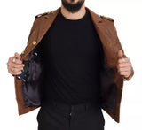 Dolce & Gabbana Brown Calfskin Button Down Blouson Jacket