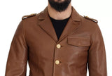 Dolce & Gabbana Brown Calfskin Button Down Blouson Jacket