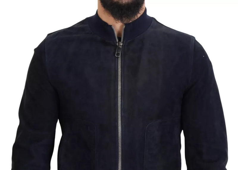 Dolce & Gabbana Dark Blue Suede Lambskin Blouson Jacket