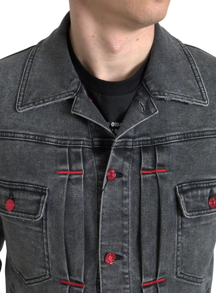 Dolce & Gabbana Gray Washed Cotton Stretch Denim Men Jacket