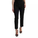 Dolce & Gabbana Black Wool High Waist Tapered Trouser Pants