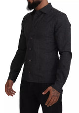 Dolce & Gabbana Black Gray Checkered Long Sleeves Collared Casual Shirt