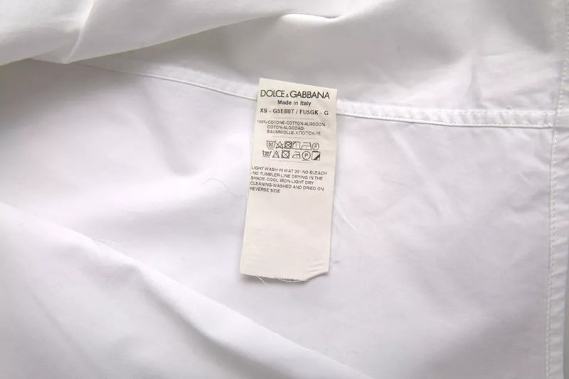 Dolce & Gabbana White Bib Cotton Poplin Formal GOLD Shirt