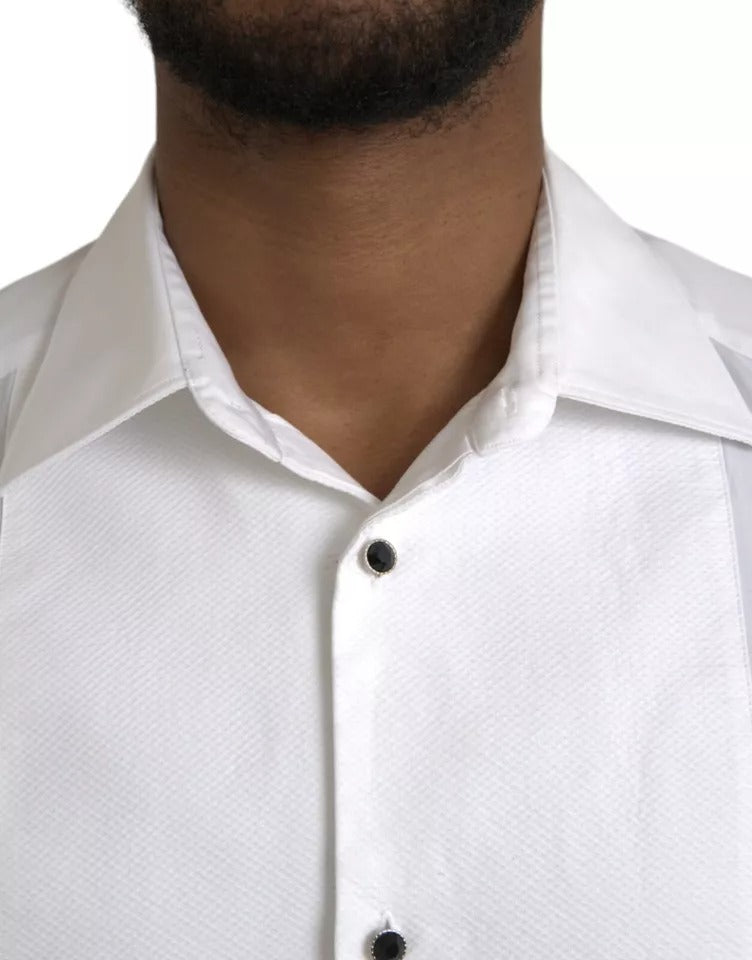 Dolce & Gabbana White Bib Cotton Poplin Formal GOLD Shirt