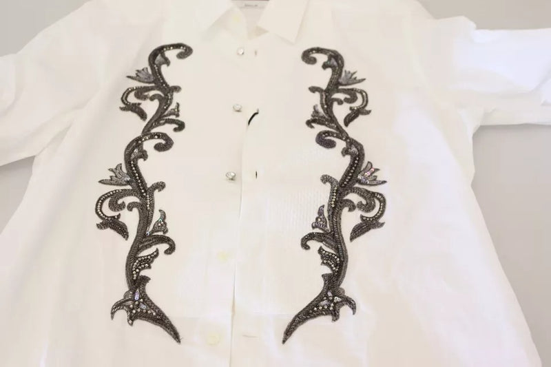 Dolce & Gabbana White Embellished Cotton Dress GOLD Shirt