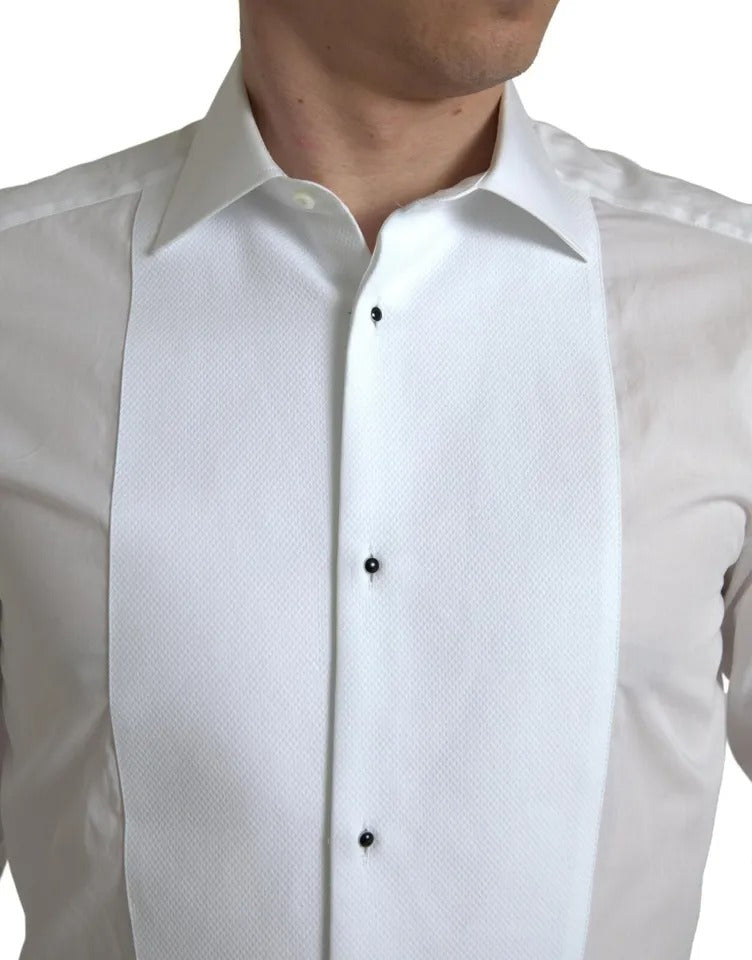 Dolce & Gabbana White Formal Cotton Tuxedo Dress GOLD Shirt