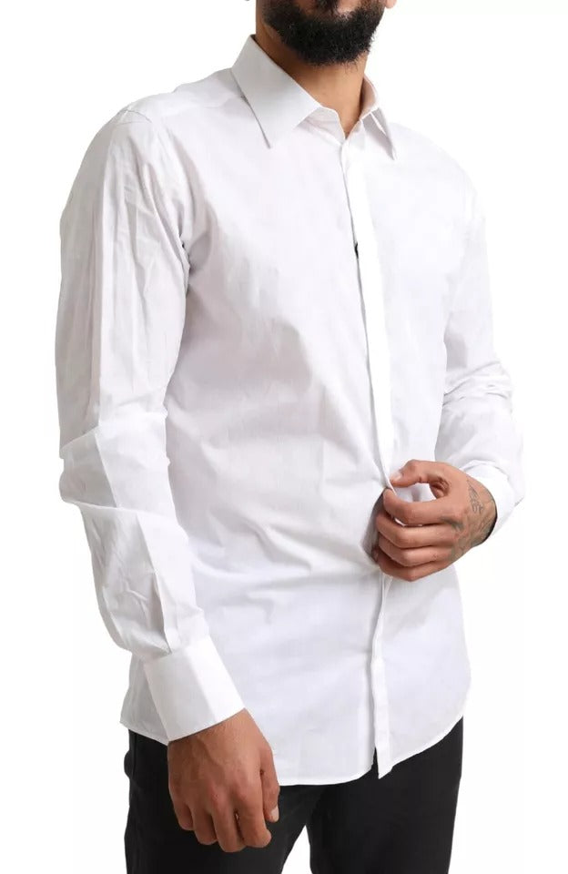 Dolce & Gabbana White GOLD Formal Cotton Tuxedo Dress Shirt