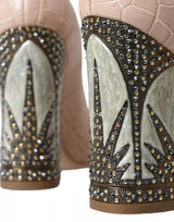 Dolce & Gabbana Beige Leather Mary Janes Embellished Shoes