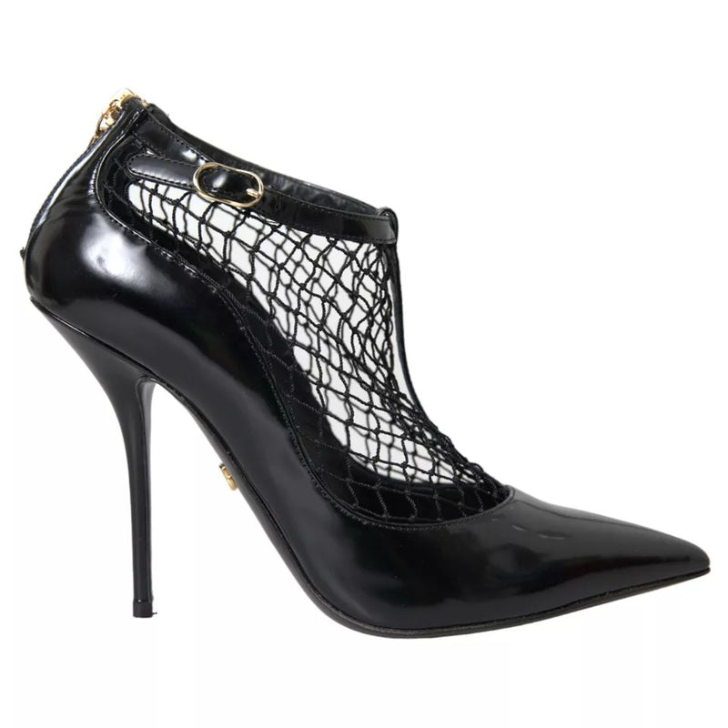 Dolce & Gabbana Black Mesh Patent Leather Heels Pumps Shoes