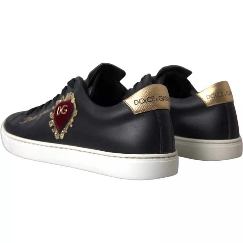 Dolce & Gabbana Black Portofino Sacred Heart Sneakers Shoes