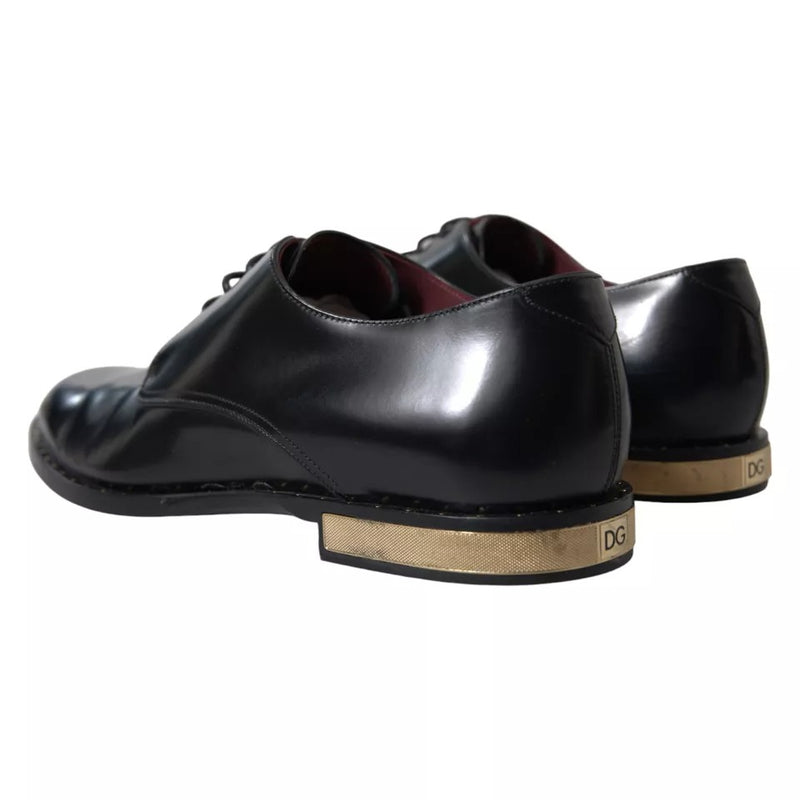 Dolce & Gabbana Black Leather Gold Heel Derby Dress Shoes