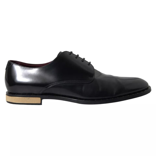 Dolce & Gabbana Black Leather Gold Heel Derby Dress Shoes