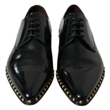 Dolce & Gabbana Black Leather Gold Studded Derby Dress Shoes