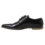 Dolce & Gabbana Black Leather Gold Studded Derby Dress Shoes