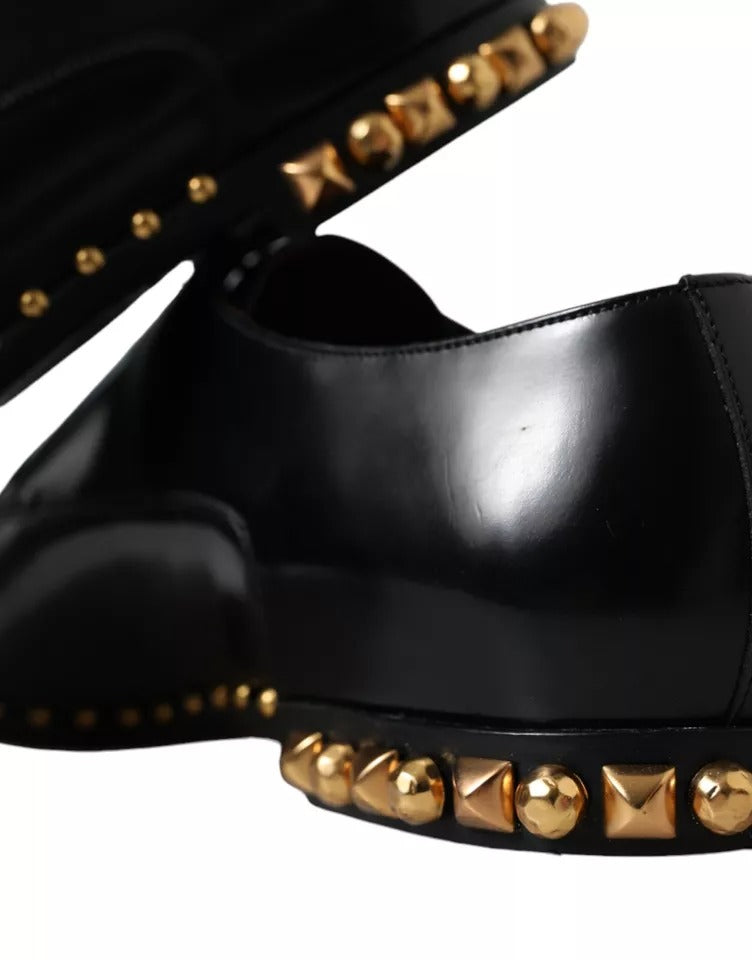 Dolce & Gabbana Black Leather Gold Studded Derby Dress Shoes