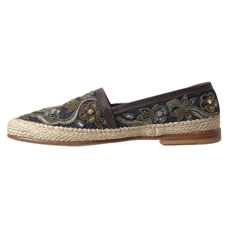 Dolce & Gabbana Blue Embroidered Denim Men Espadrilles Shoes