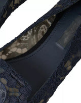 Dolce & Gabbana Dark Blue Taormina Lace Slip On Flats Shoes