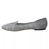 Dolce & Gabbana Gray Taormina Lace Slip On Flats Shoes