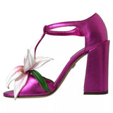 Dolce & Gabbana Fuchsia Flower Crystals Heels Sandals Shoes