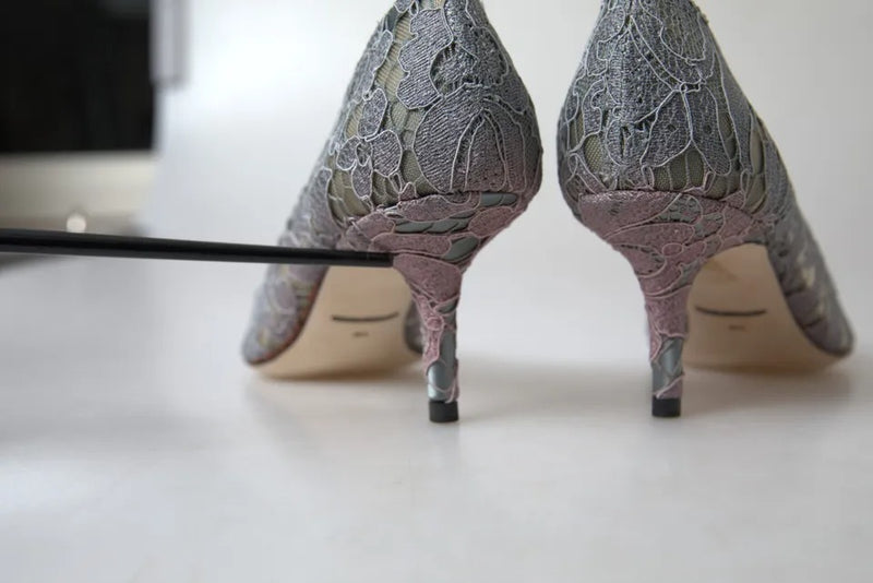 Dolce & Gabbana Gray Taormina Lace Crystal Heels Pumps Shoes