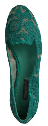 Dolce & Gabbana Green Floral Lace Loafers Flats Shoes