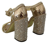 Dolce & Gabbana Gold Crystals T-strap Sandals Leather Shoes