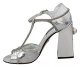 Dolce & Gabbana Silver Crystals T-strap Sandals Leather Shoes