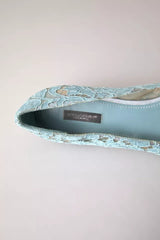 Dolce & Gabbana Light Blue Floral Lace Loafers Flats Shoes