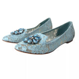 Dolce & Gabbana Blue Lace Crystal Ballet Loafers Shoes