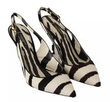 Dolce & Gabbana Black White Zebra Leather Heels Slingback Shoes