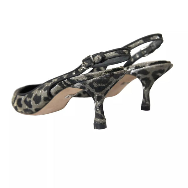 Dolce & Gabbana Silver Leopard Heels Pumps Slingback Shoes