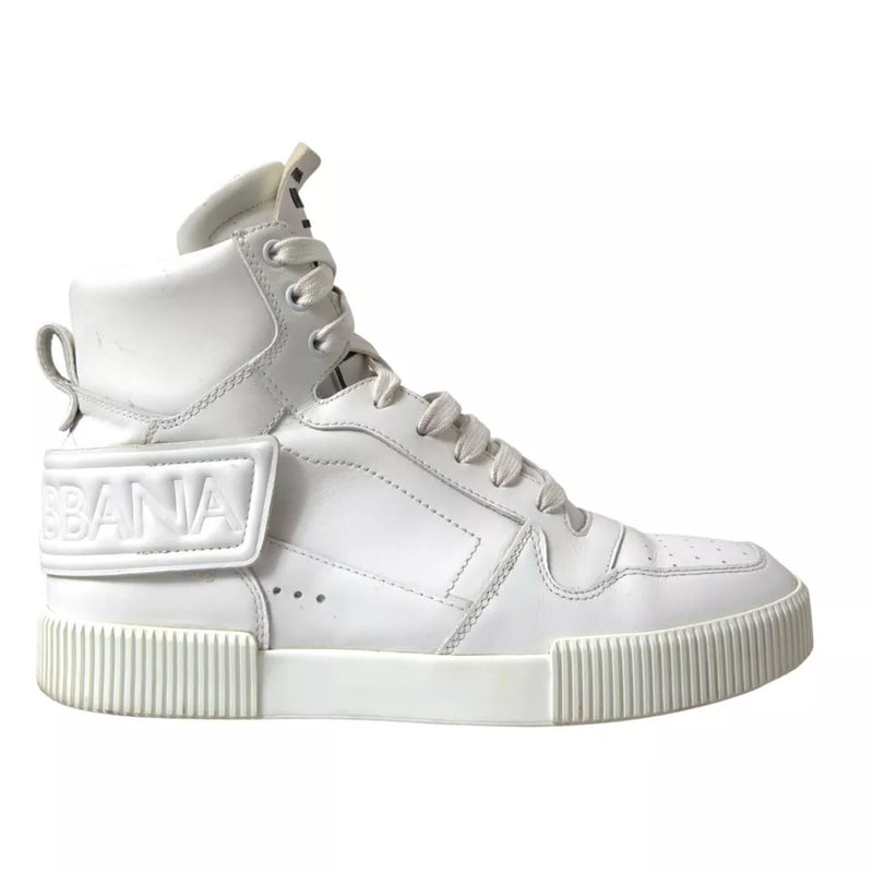 Dolce & Gabbana White Leather High Top Men Logo Sneakers Shoes