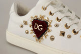 Dolce & Gabbana White Leather Gold Red Heart Sneakers Shoes